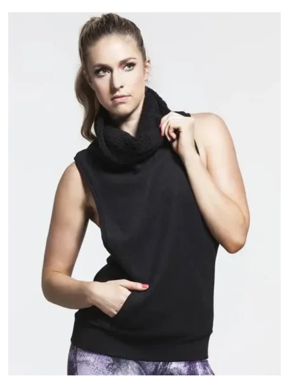 ALO Yoga > Sleeveless Dark Gray Fleece Lined Winter Frost Cowl Neck Vest Small